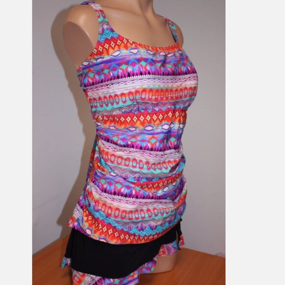 NWT Profile Swimsuit Tankini Bikini 2pc set Plus Sz 22W Multi Skirt - Picture 3 of 5
